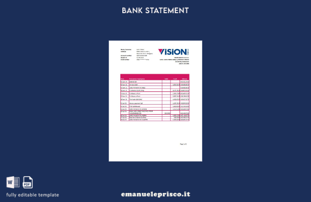 modello Excel di estratto conto bancario Paraguay Vision Banco in stile verifica